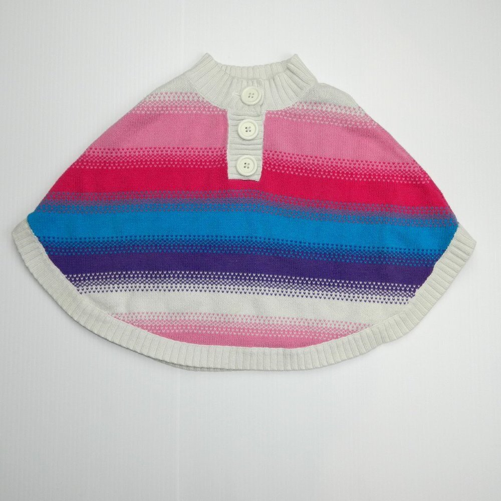 Oshkosh B'Gosh Striped knit Pink Blue White Poncho Pullover Cape Toddler Girls4T